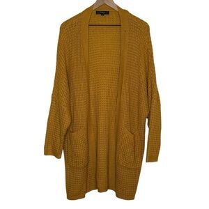 YIBOCK Mustard Yellow Fall Knit Long Sleeve Cardigan Woman's Size Medium READ
